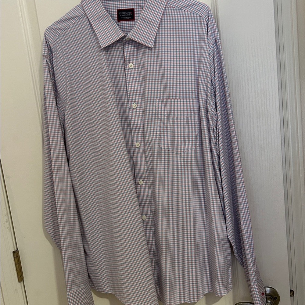 UNTUCKit Blue and White Checkered Dress Shirt